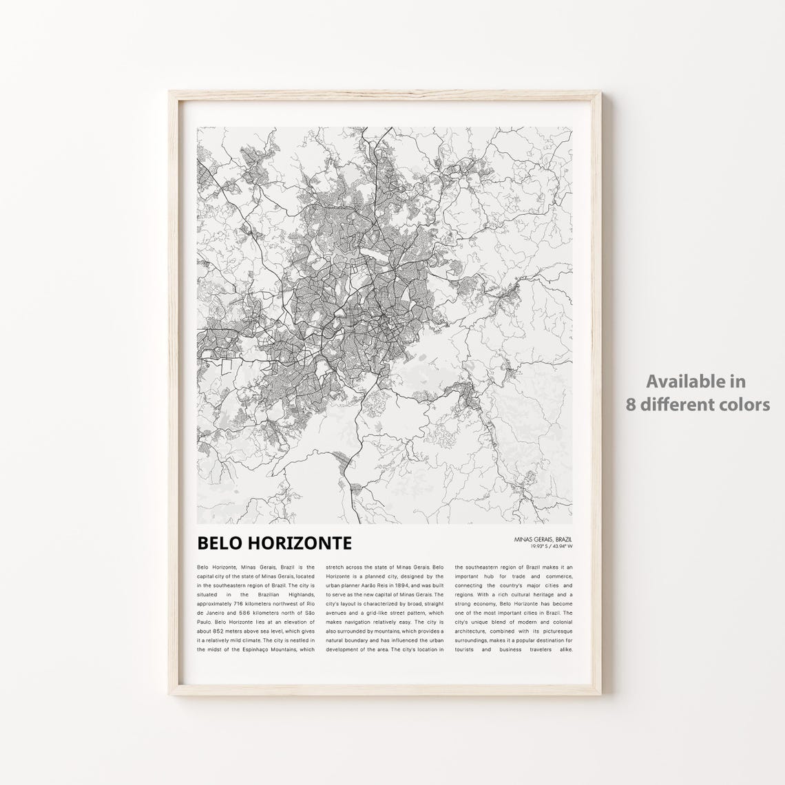 Belo Horizonte Map Print Travel Wall Decor Art Minas Gerais Housewarming Gift