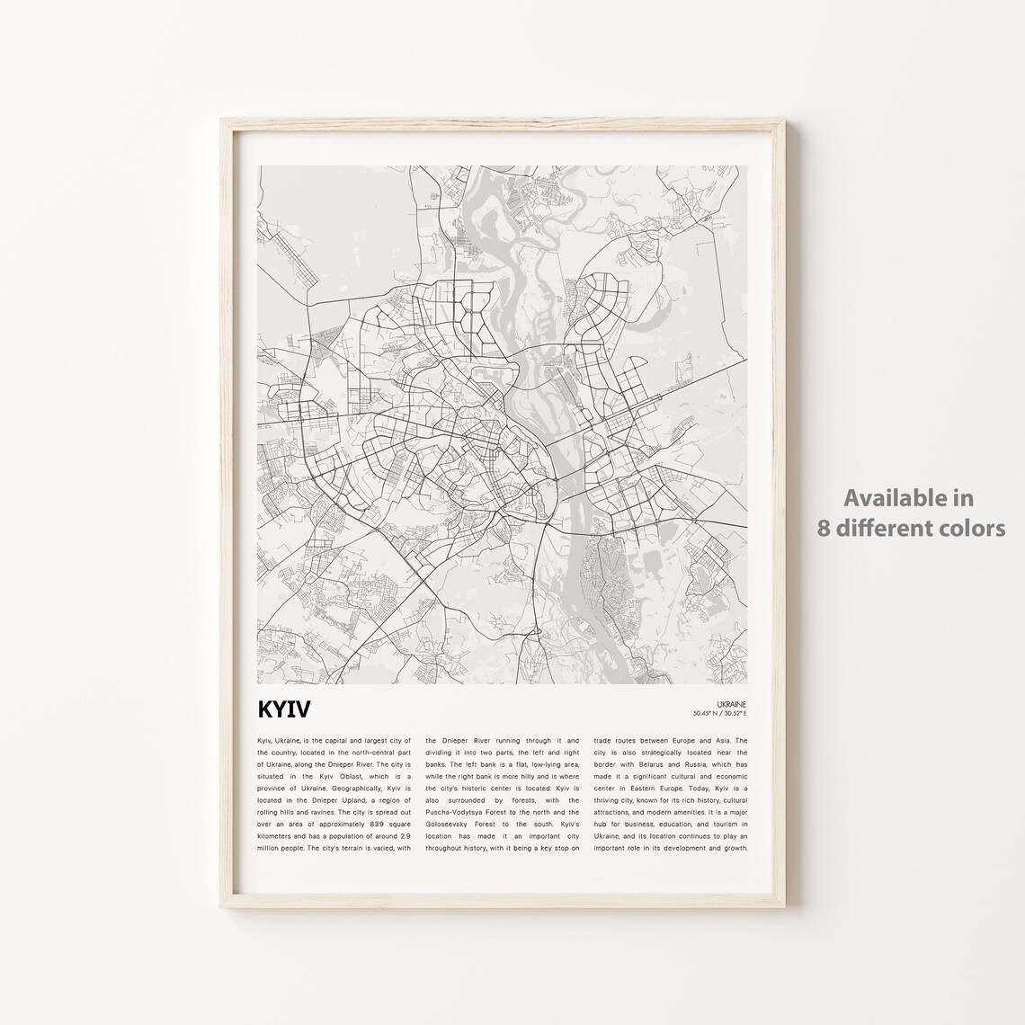 Kyiv Ukraine Capital Minimalist Black and White City Map Print
