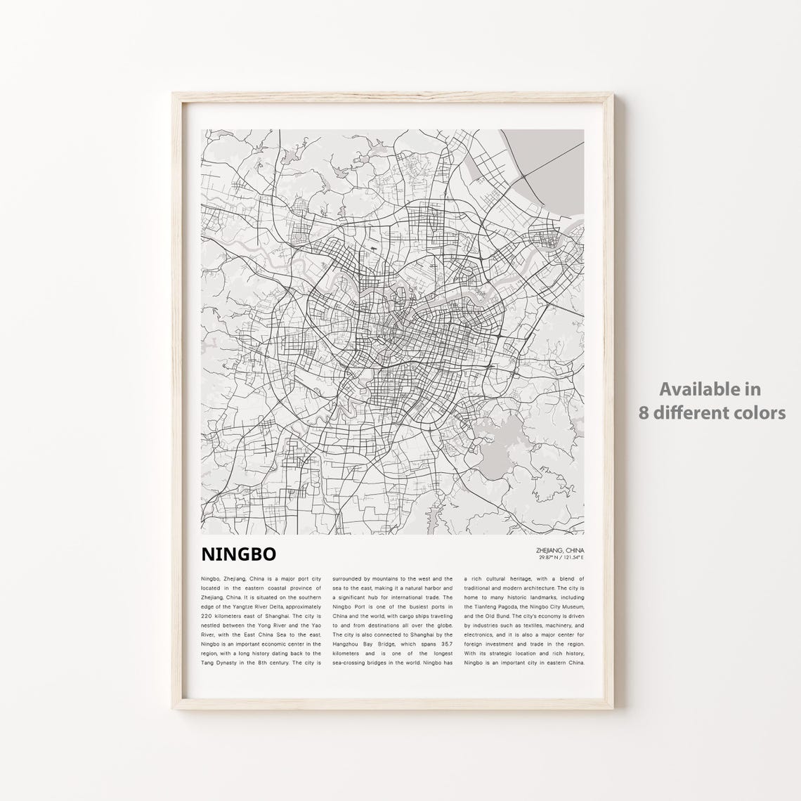 Ningbo Map Print Travel Wall Decor Art Zhejiang Housewarming Gift
