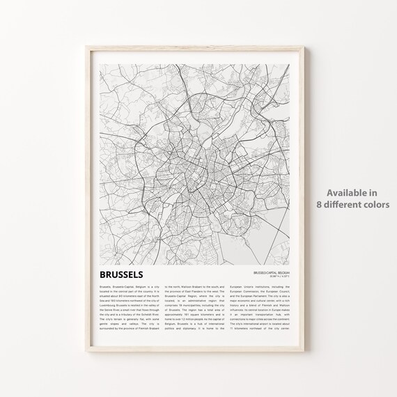 Brussels Belgium City Street Map Minimalist Black White Poster