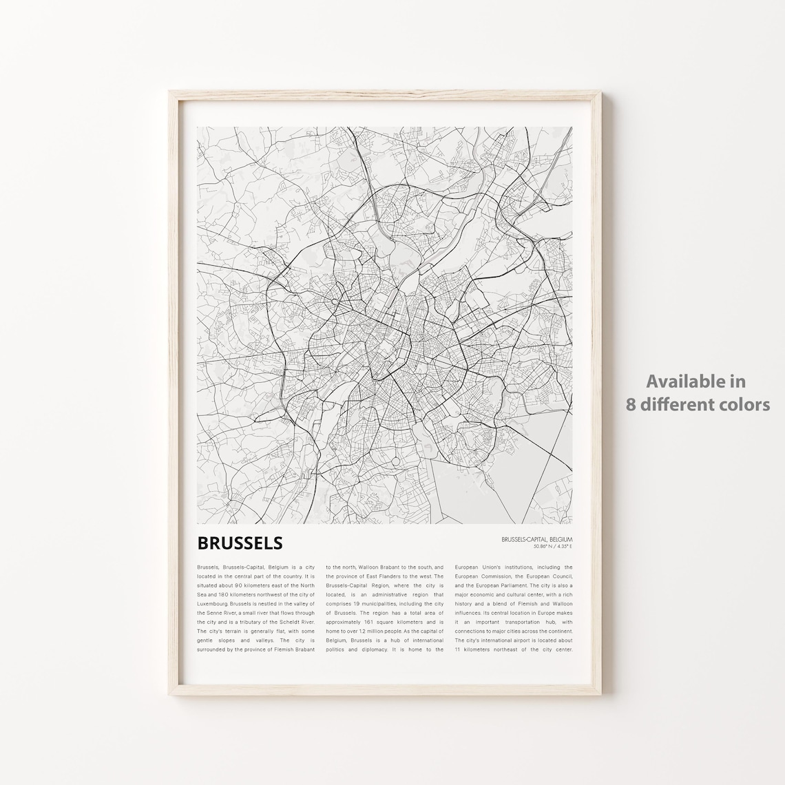 Brussels Belgium City Street Map Minimalist Black White Poster