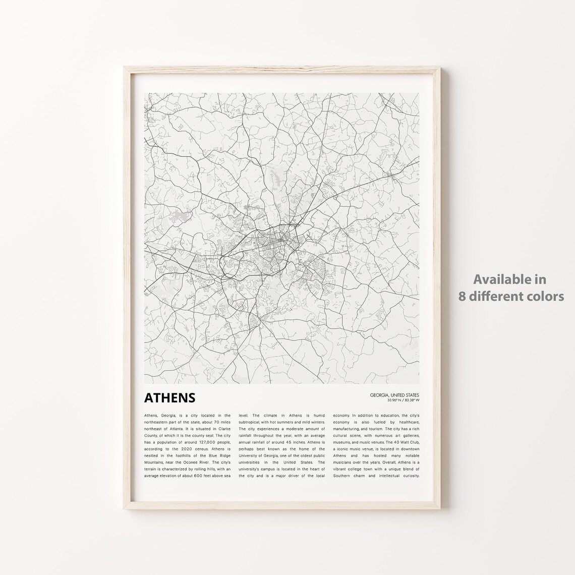 Athens Georgia USA Minimalist City Map Line Art Travel Keepsake Poster