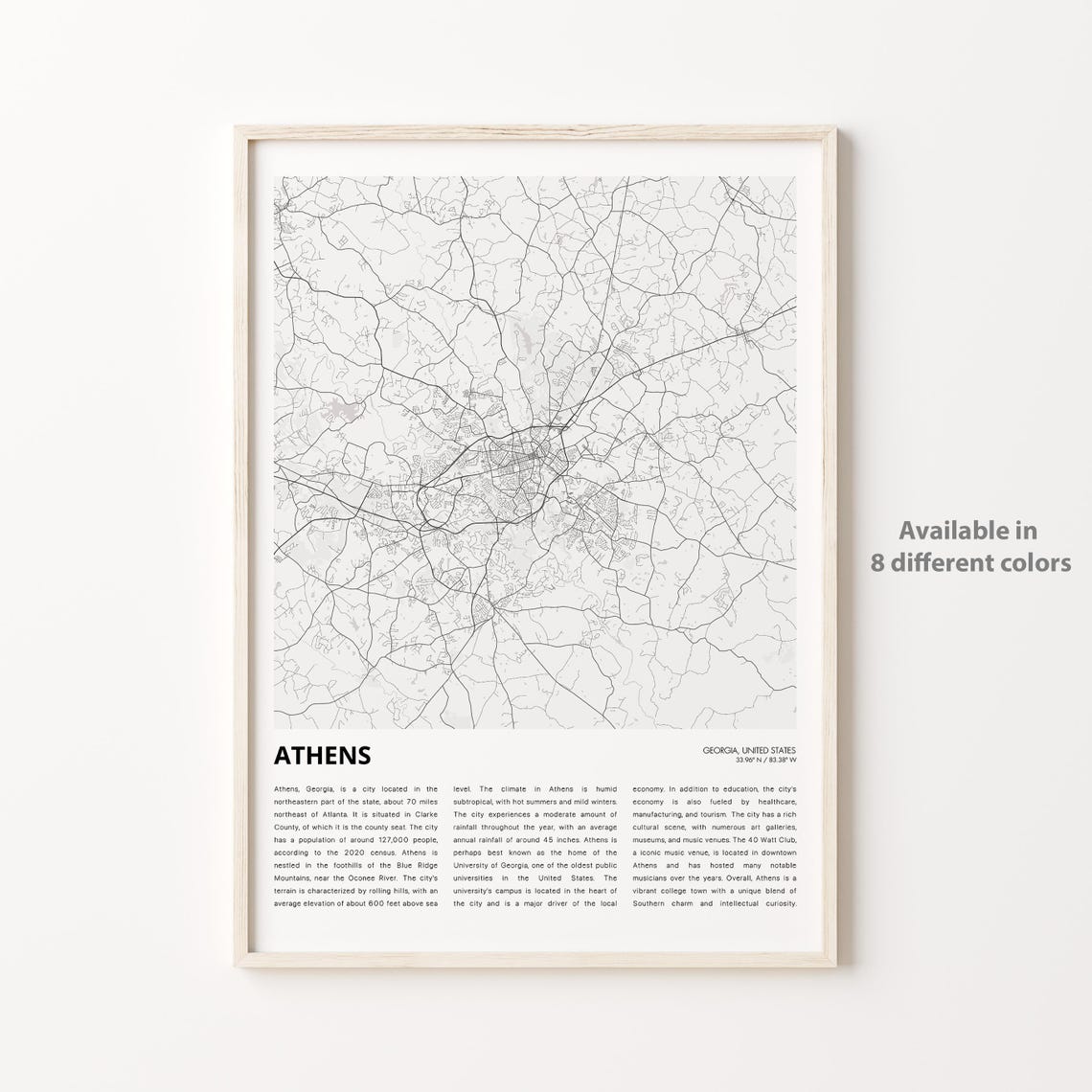Athens Map Print Travel Wall Decor Art Georgia Housewarming Gift Personalized Poster