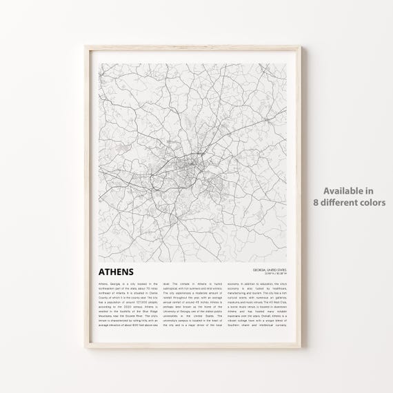Athens Map Print Travel Wall Decor Art Georgia Housewarming Gift Personalized Poster