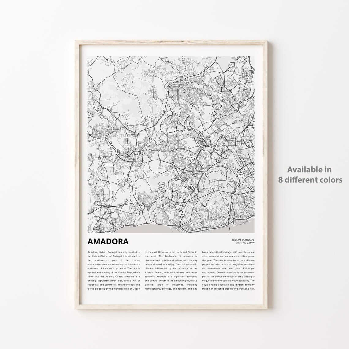 Amadora Lisbon Portugal Minimalist Street Map Print Housewarming