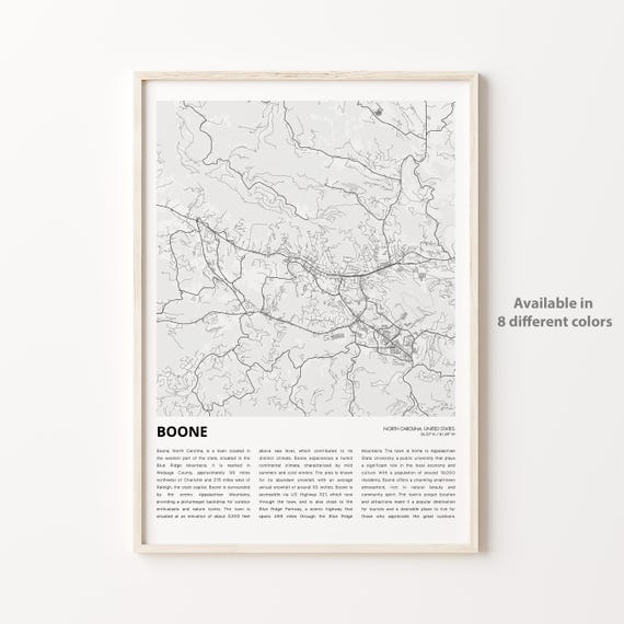 Boone Map Print Travel Wall Decor Art North Carolina Housewarming Gift