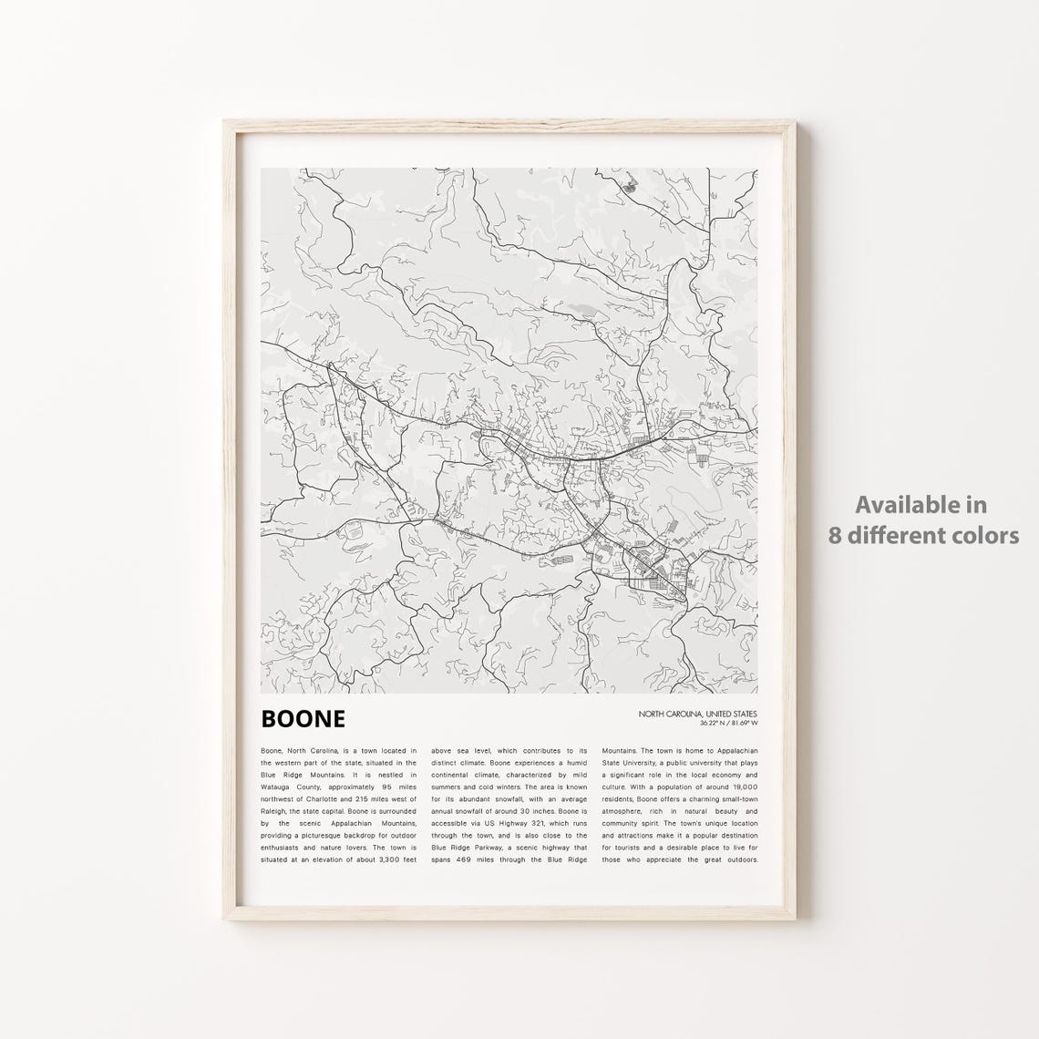 Boone North Carolina Blue Ridge Mountain City Map Wall Poster