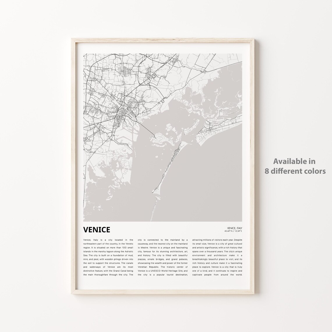 Venice Italy Minimalist Lagoon City Map Monochrome Travel Poster