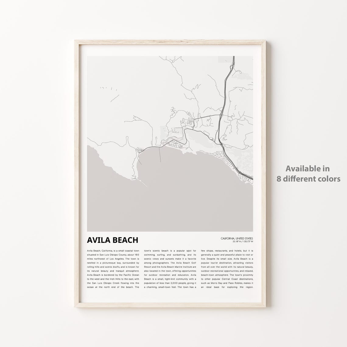 Avila Beach Map Print Travel Wall Decor Art Housewarming Gift Personalized