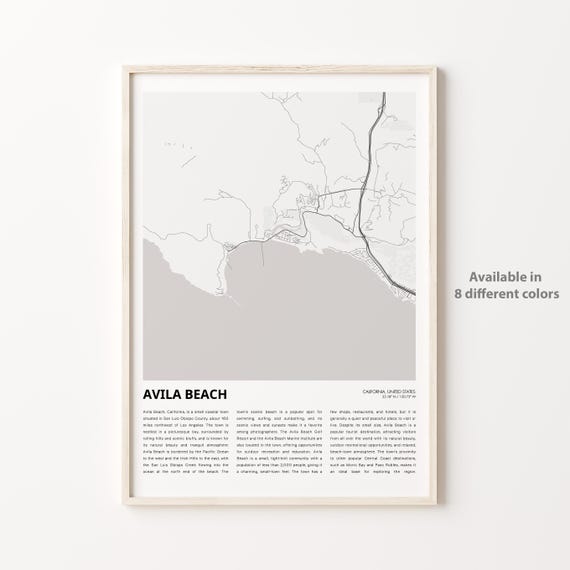 Avila Beach Map Print Travel Wall Decor Art Housewarming Gift Personalized