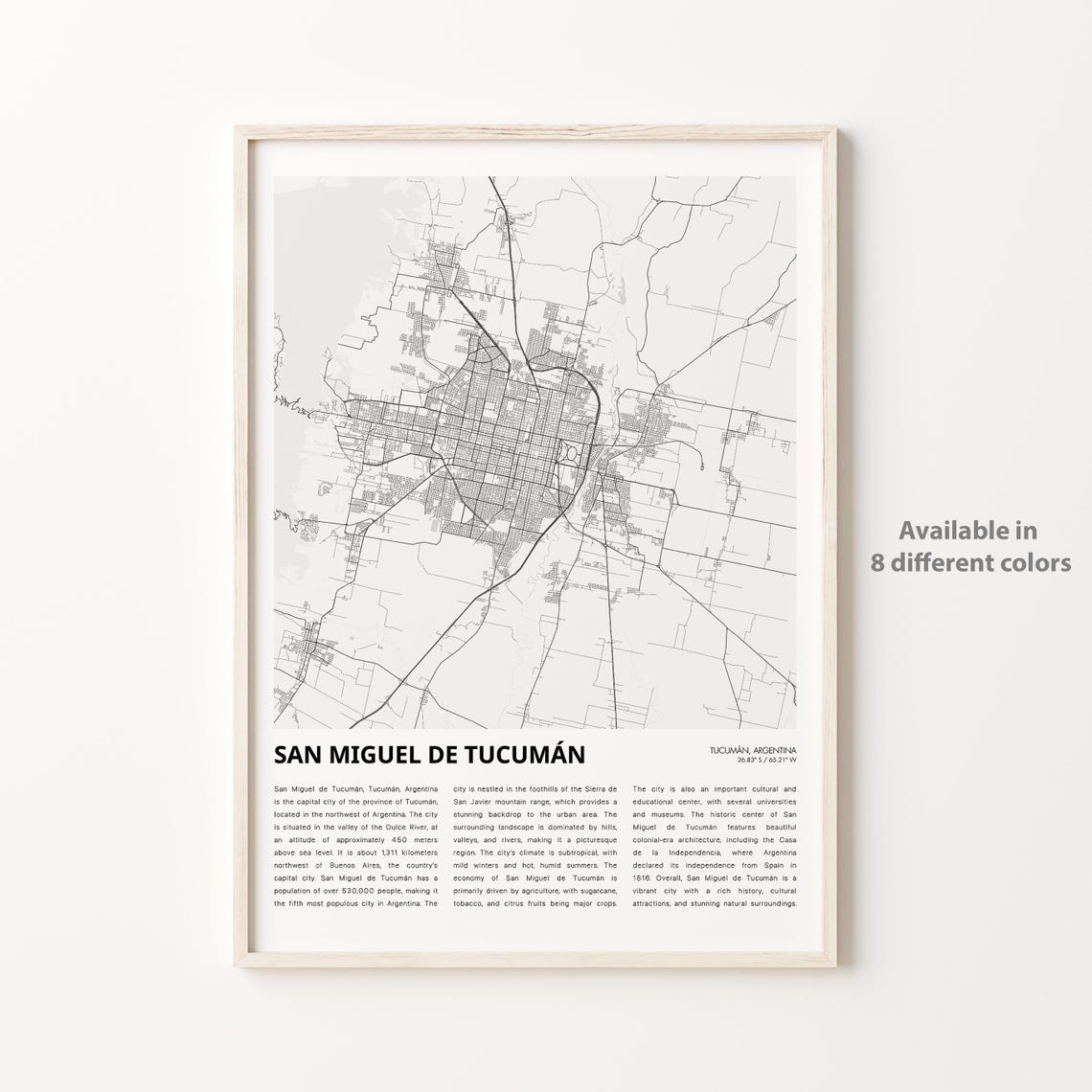 San Miguel de Tucuman Argentina Minimalist City Map Poster for Home
