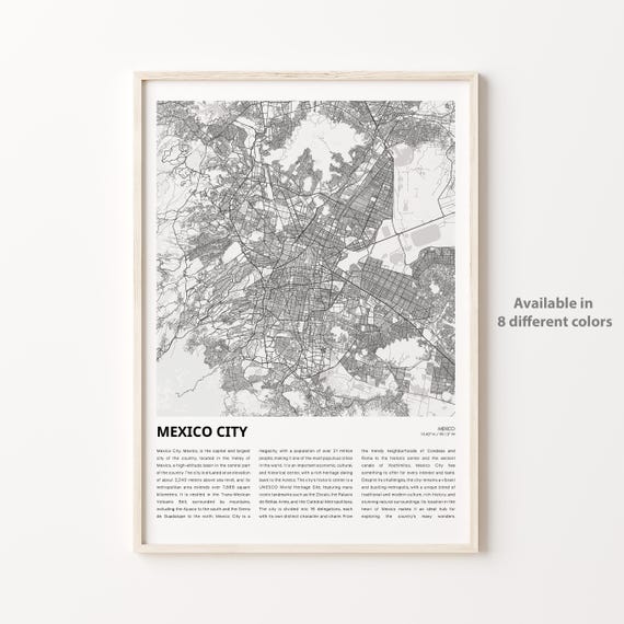 Mexico City Map Print Travel Wall Decor Art Housewarming Gift