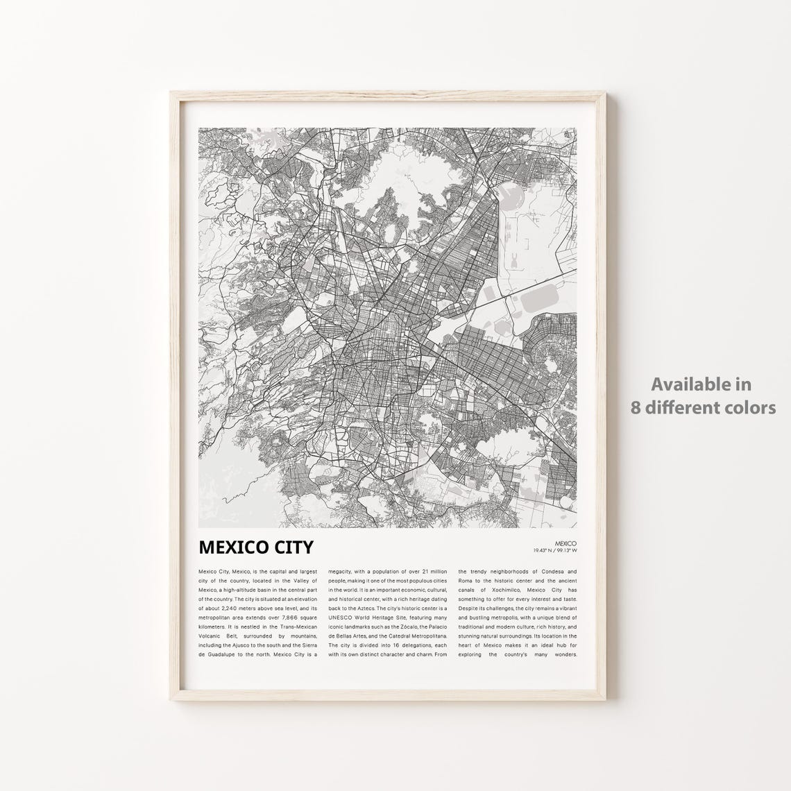 Mexico City Map Print Travel Wall Decor Art Housewarming Gift
