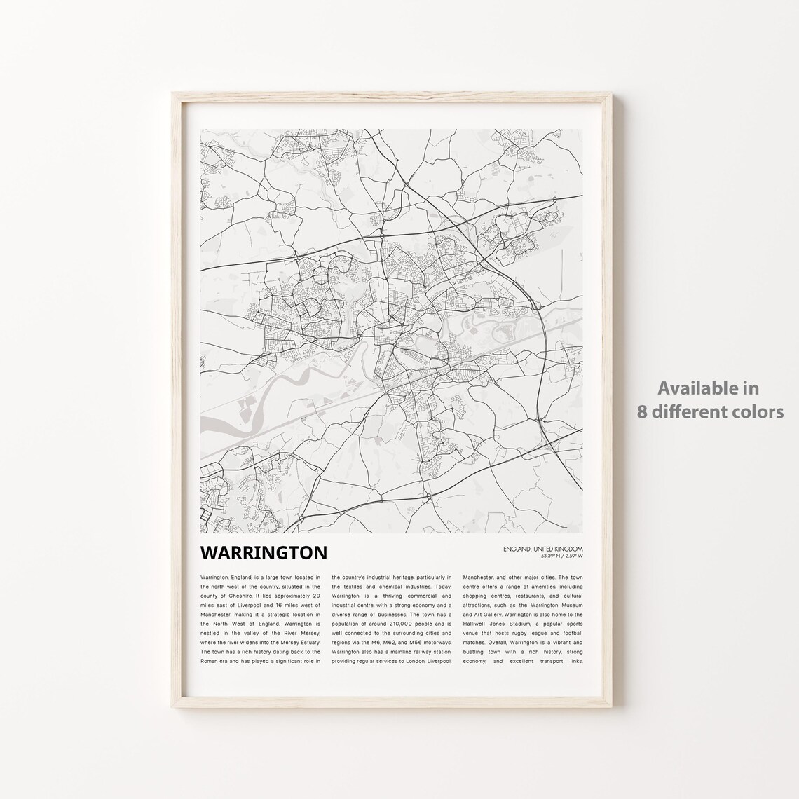 Warrington Map Travel Poster, England Wall Decor