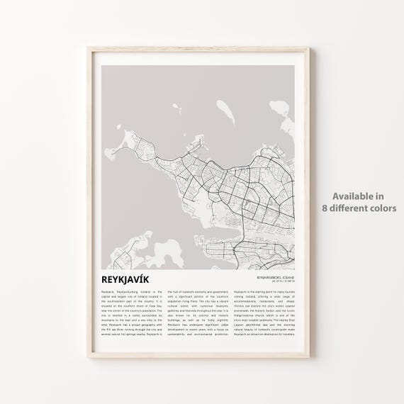 Reykjavik Iceland Gray Minimalist City Street Map Travel Poster