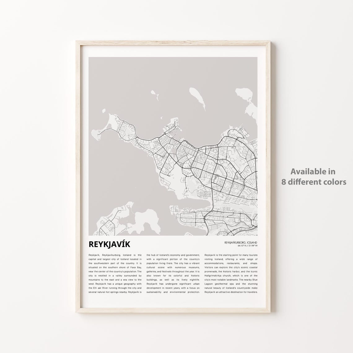 Reykjavik Iceland Gray Minimalist City Street Map Travel Poster
