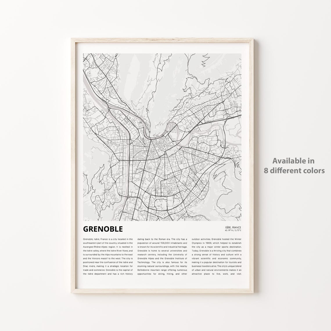 Grenoble Map Print Travel Wall Decor Art Isre Housewarming Gift