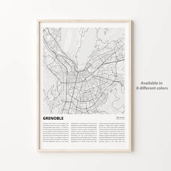 Grenoble Map Print Travel Wall Decor Art Isre Housewarming Gift