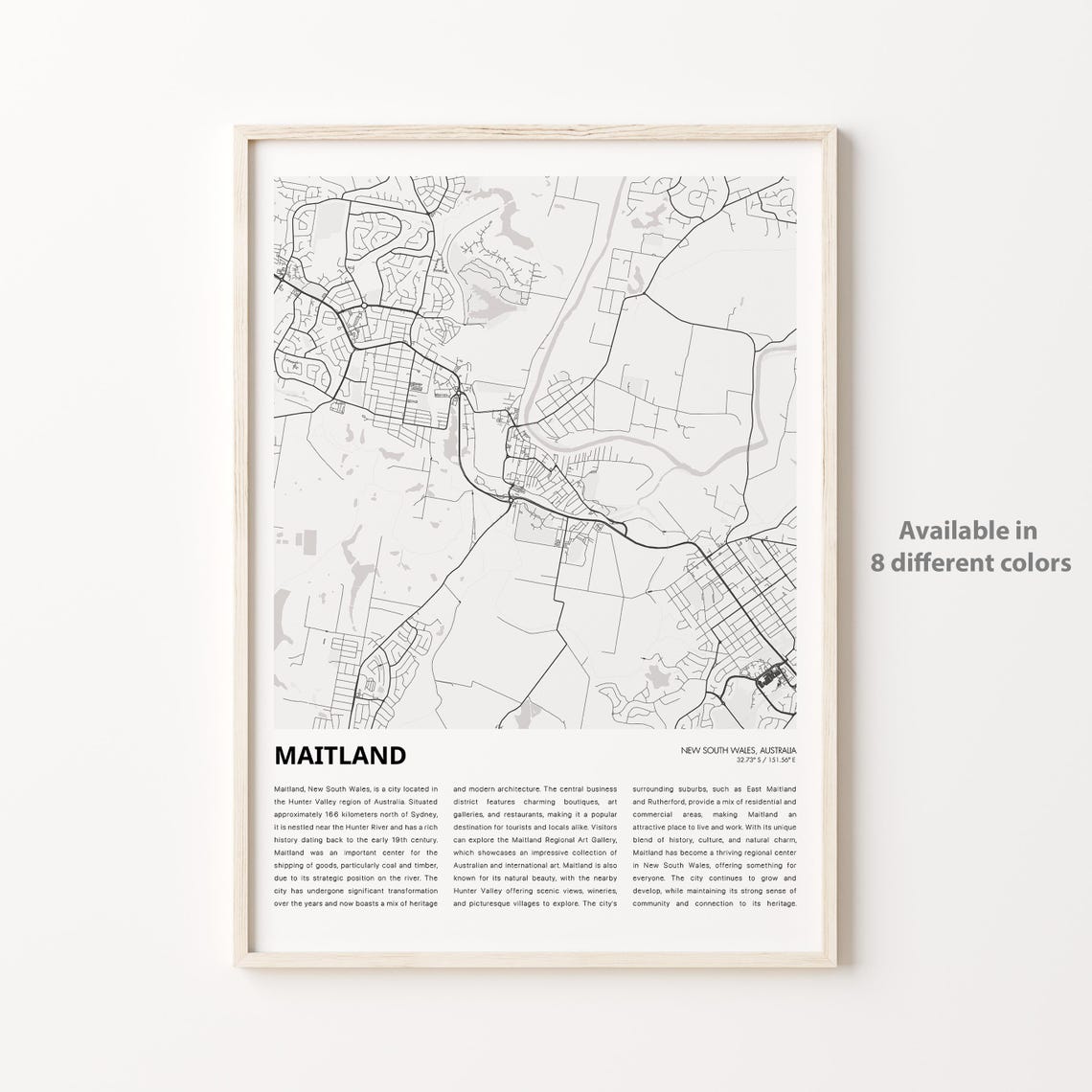 Maitland Map Print Travel Wall Decor Art New South Wales Housewarming Gift