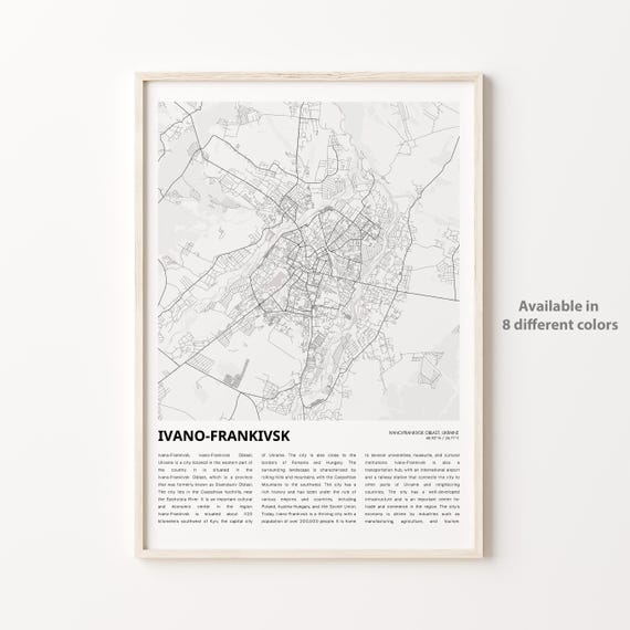 Ivano-Frankivsk Map Print, Travel Wall Decor