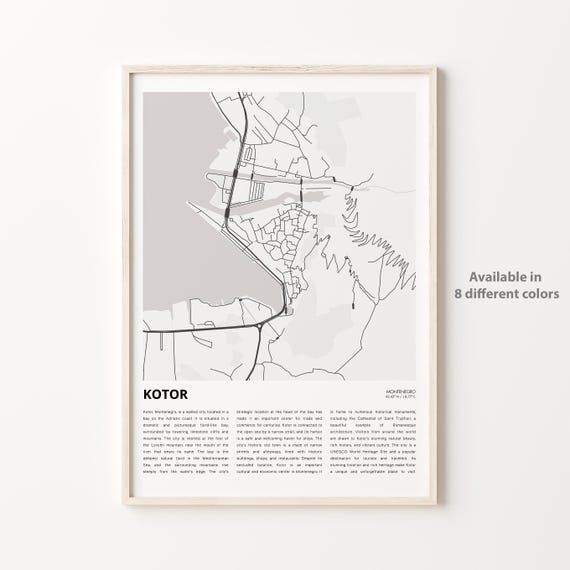 Kotor Map Print Travel Wall Decor Art Housewarming Gift