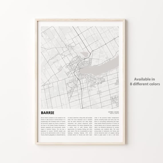 Barrie Map Print Travel Wall Decor Art Ontario Housewarming Gift Personalized Poster
