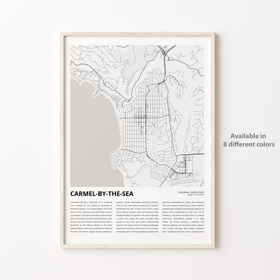 Carmel-by-the-Sea California Minimalist Town Map Line Art Poster