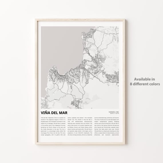 Vina Del Mar Chile Coastal City Street Map Minimalist Art Poster
