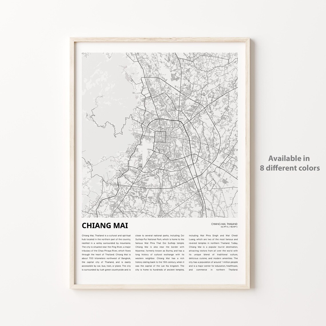 Chiang Mai Map Print, Travel Poster Wall Decor