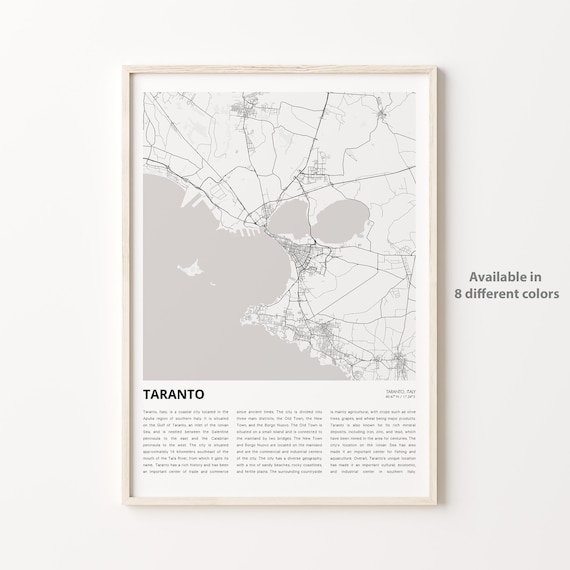 Taranto Italy Minimalist Black White Street Map Travel Poster