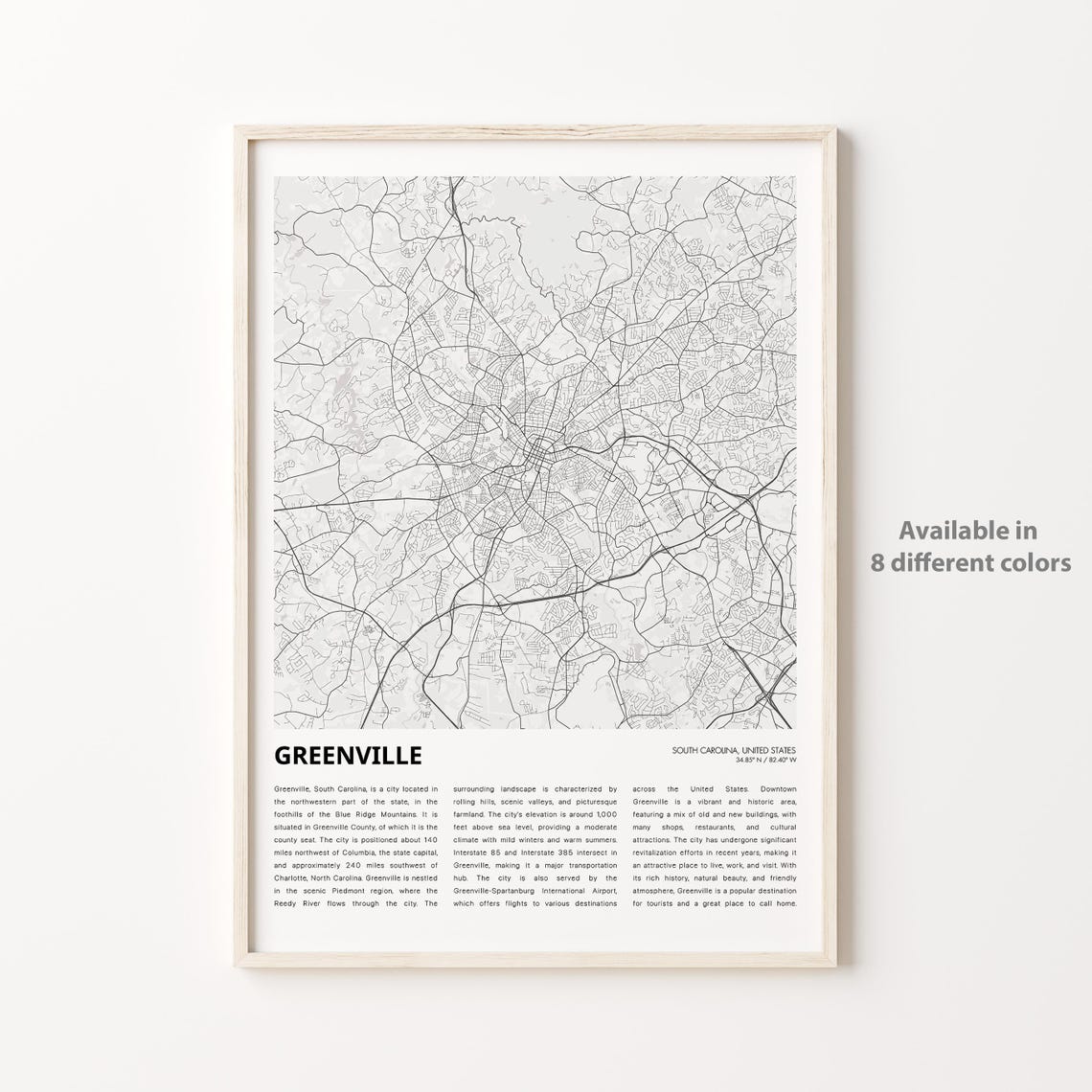 Greenville Map Print Travel Wall Decor Art South Carolina Housewarming Gift