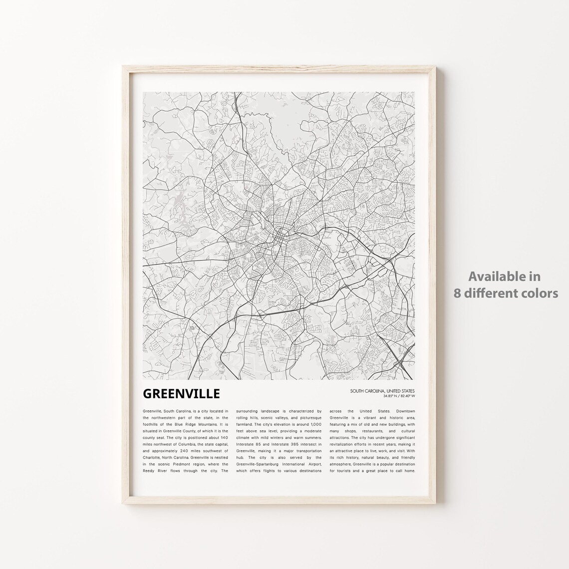 Greenville South Carolina Minimalist Black And White Map Poster