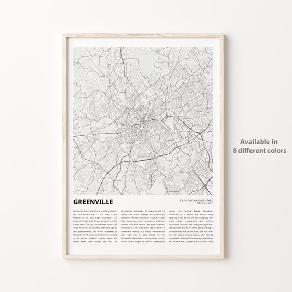 Greenville Map Print Travel Wall Decor Art South Carolina Housewarming Gift