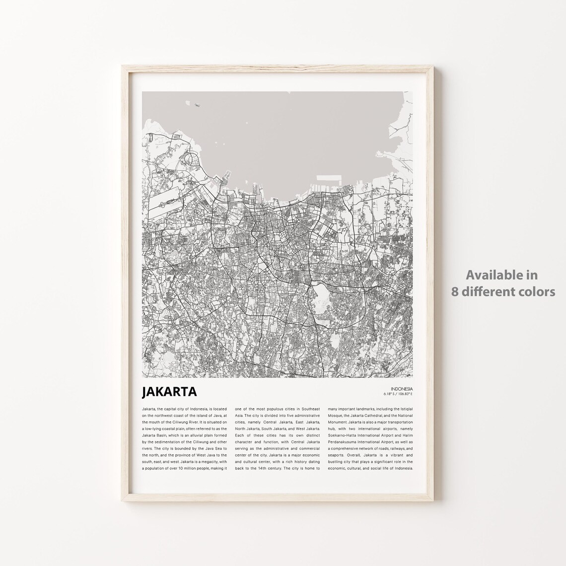 Jakarta Map Travel Poster, Housewarming Gift