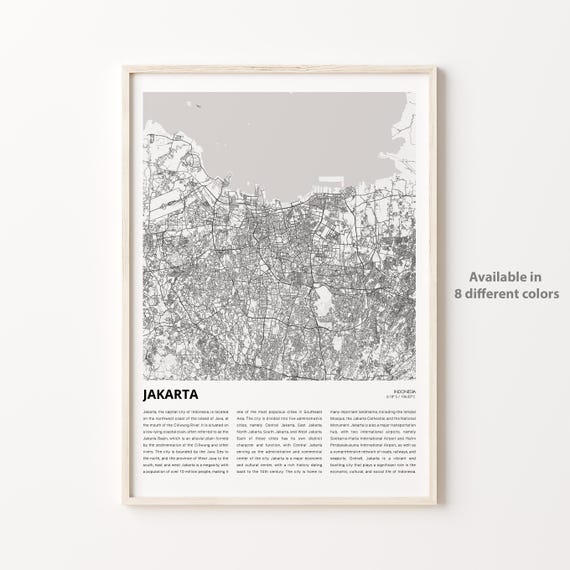 Jakarta Map Travel Poster, Housewarming Gift
