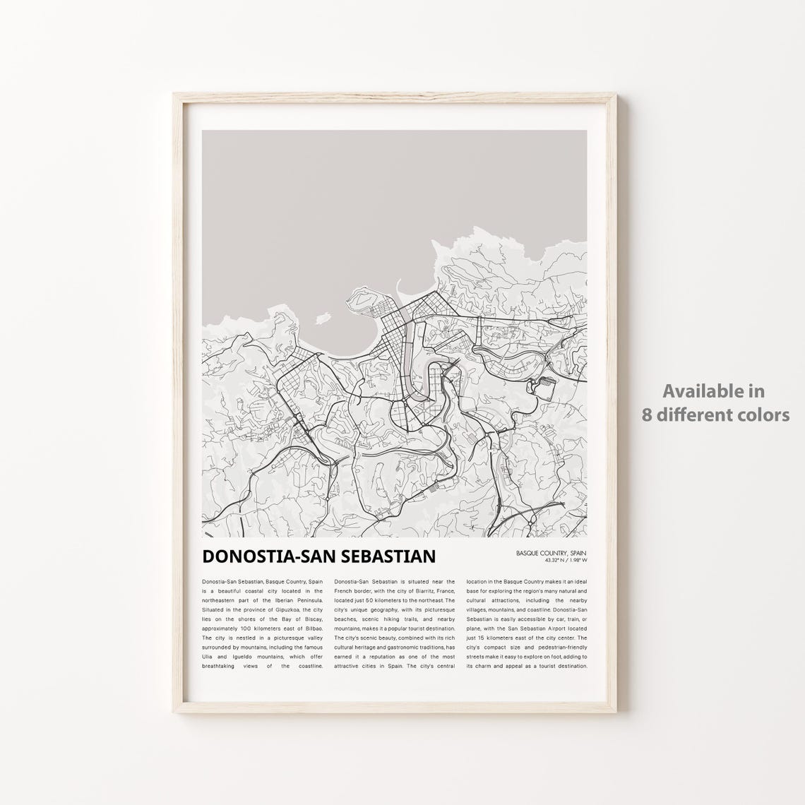 Donostiasan Sebastian Map Print Travel Wall Decor Art Housewarming Gift