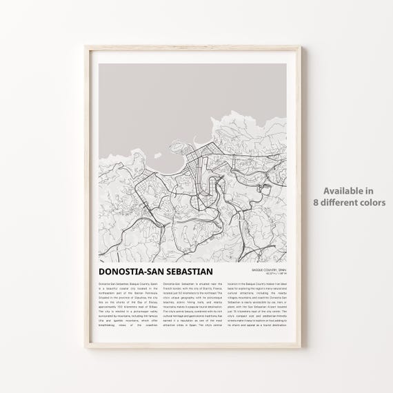 Donostiasan Sebastian Map Print Travel Wall Decor Art Housewarming Gift