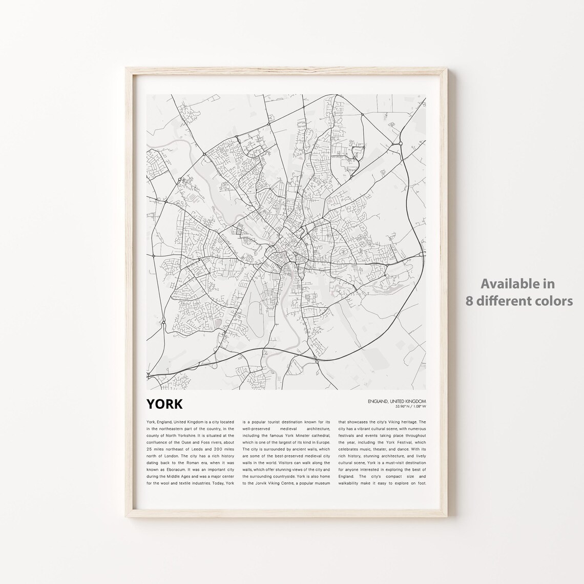Historic York England Minimalist Street Map City Poster with Text