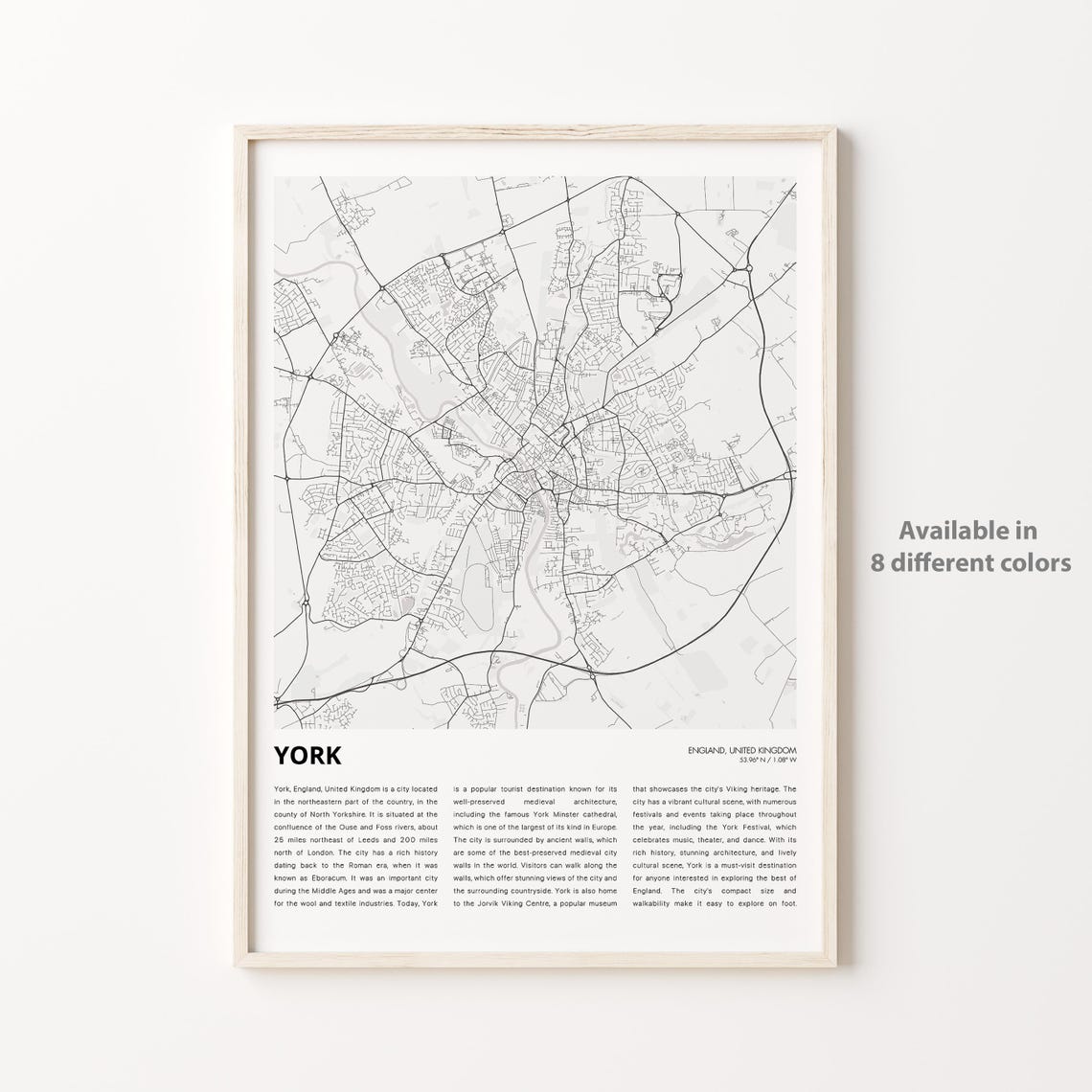 York Map Print Travel Wall Decor Art England Housewarming Gift