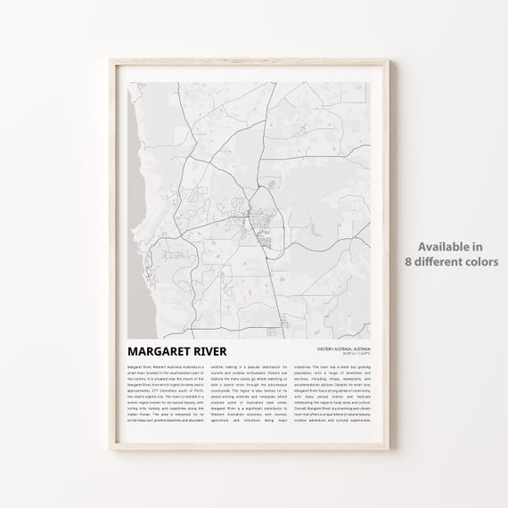 Margaret River Map Print Travel Wall Decor Art Western Australia Housewarming Gift