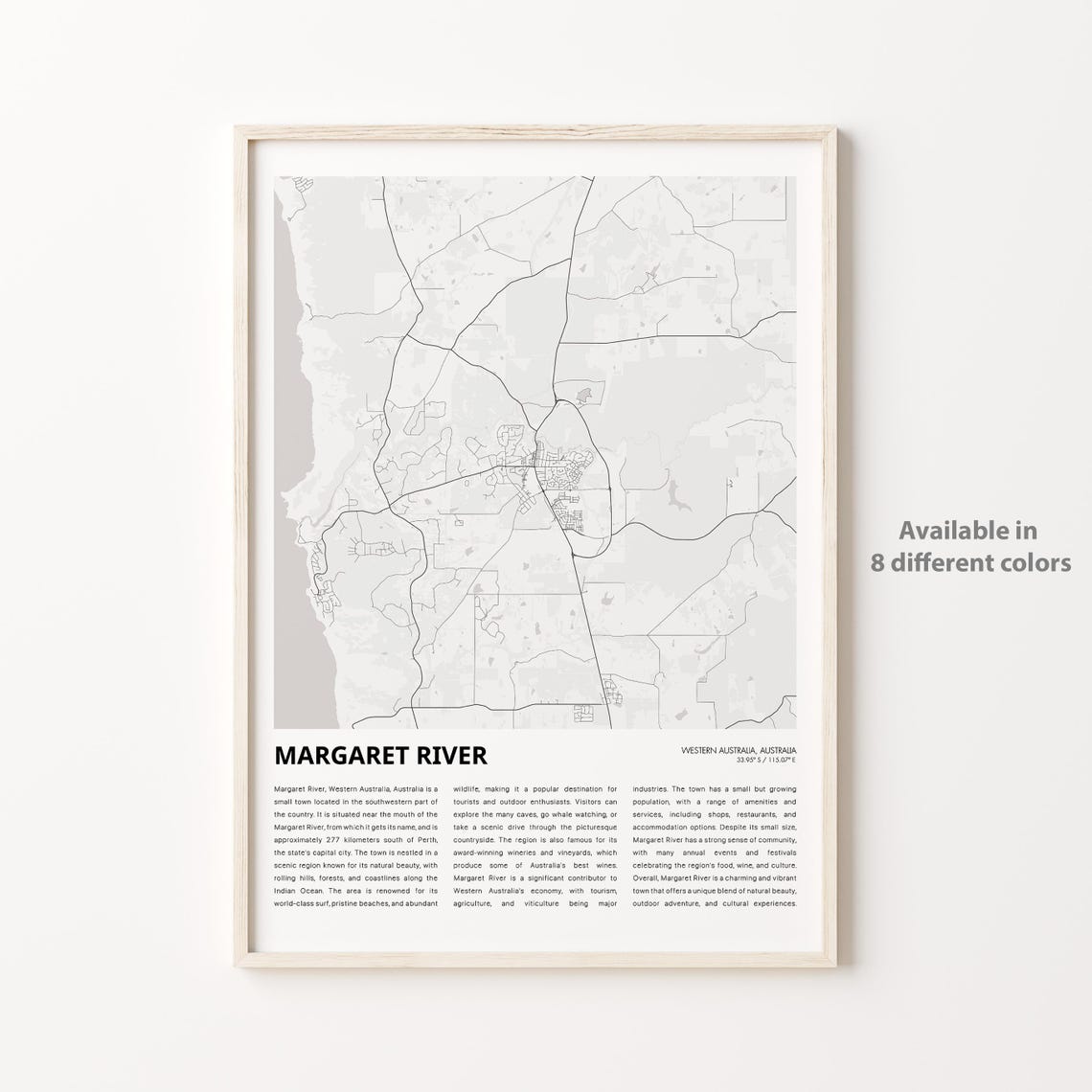 Margaret River Map Print Travel Wall Decor Art Western Australia Housewarming Gift