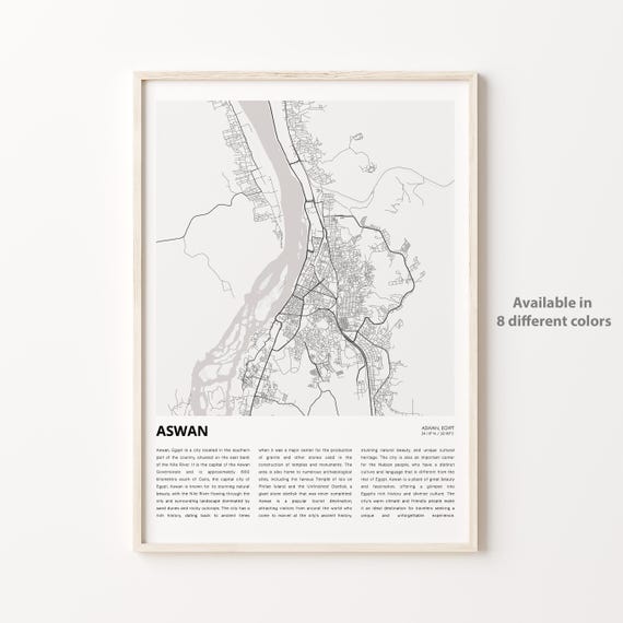 Aswan Map Print Travel Wall Decor Art Housewarming Gift Personalized Poster