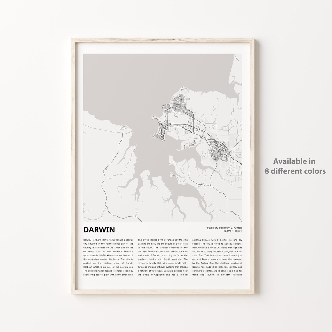 Darwin Northern Territory Minimalist City Street Map Travel Poster