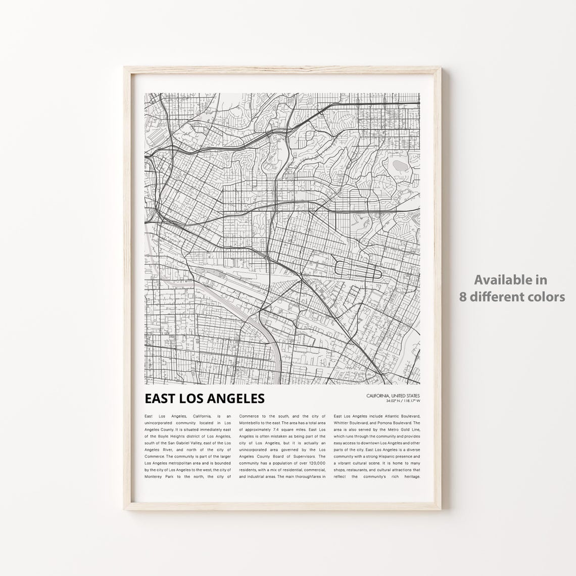 East Los Angeles Map Print Travel Wall Decor Art Housewarming Gift