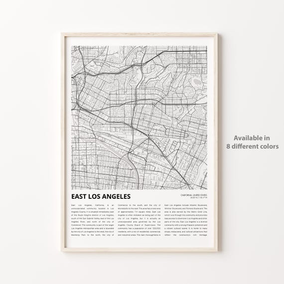 East Los Angeles Map Print Travel Wall Decor Art Housewarming Gift