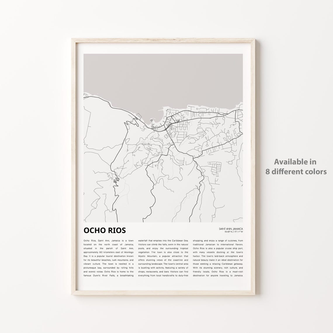 Ocho Rios Map Print Travel Wall Decor Art Saint Ann Housewarming Gift