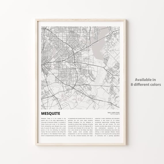 Mesquite Map Print Travel Wall Decor Art Texas Housewarming Gift