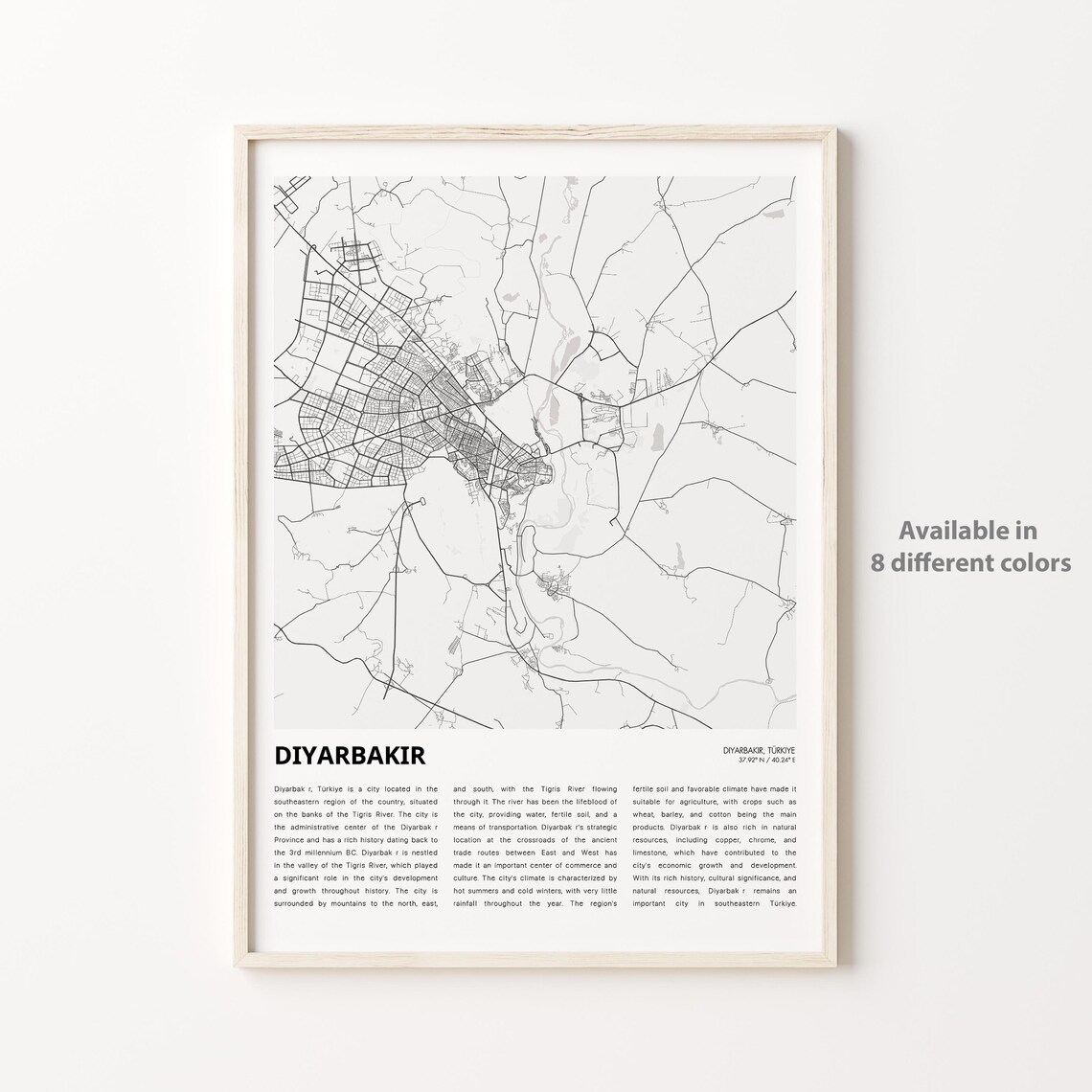 Diyarbakir Turkey Minimalist City Street Map Art Poster Decor