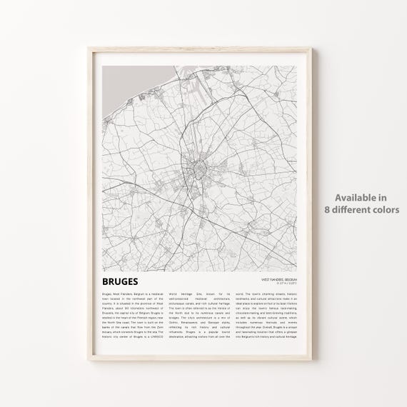 Bruges Map Print Travel Wall Decor Art West Flanders Housewarming Gift