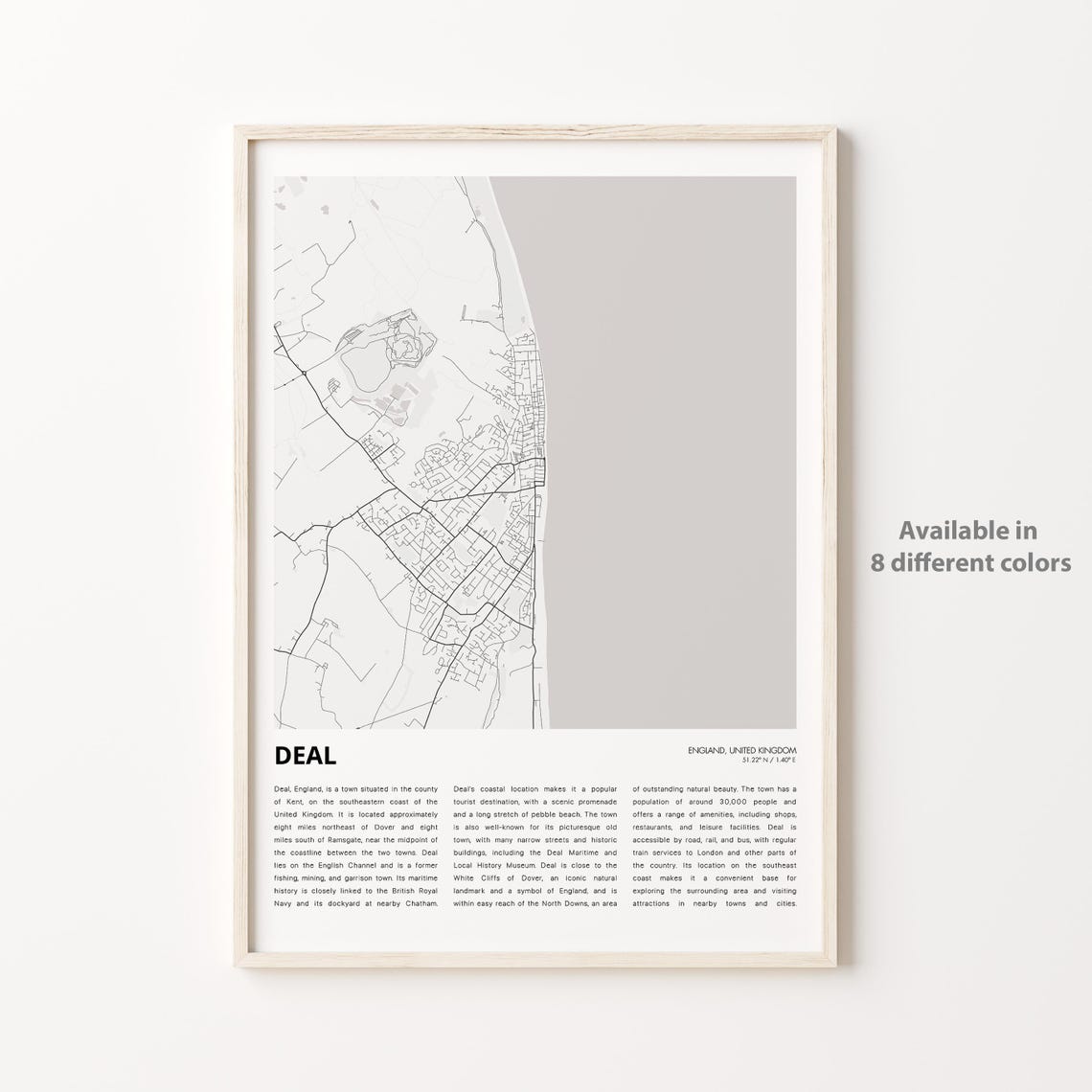 Deal England Kent Coastal Town Map Minimalist Line Travel Poster
